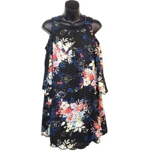 Lily Rose Women's Black Floral Print Cold Shoulder Dress Size M